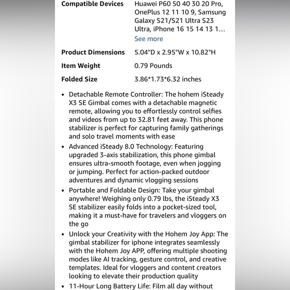 ~iSteady X3 SE Gimbal iPhone Tripod Stabilizer~ - Picture 11 of 15